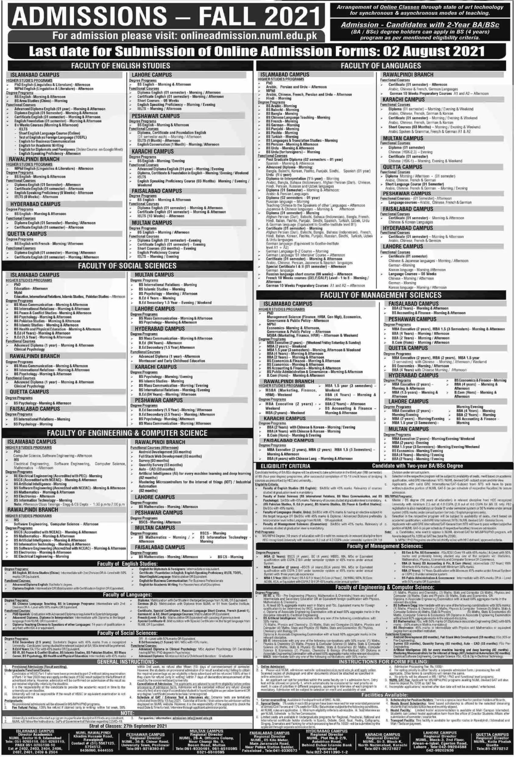 National University Of Modern Languages Admissions June 2021